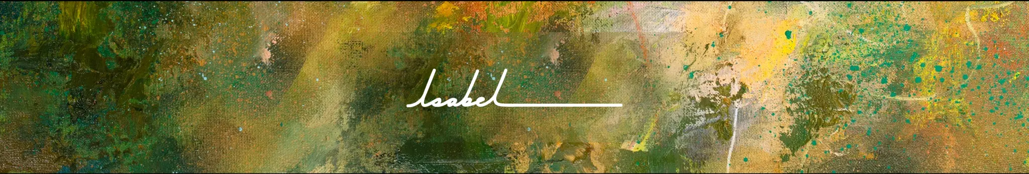 Isabel Fine Art signature over an expressive green and gold painting
