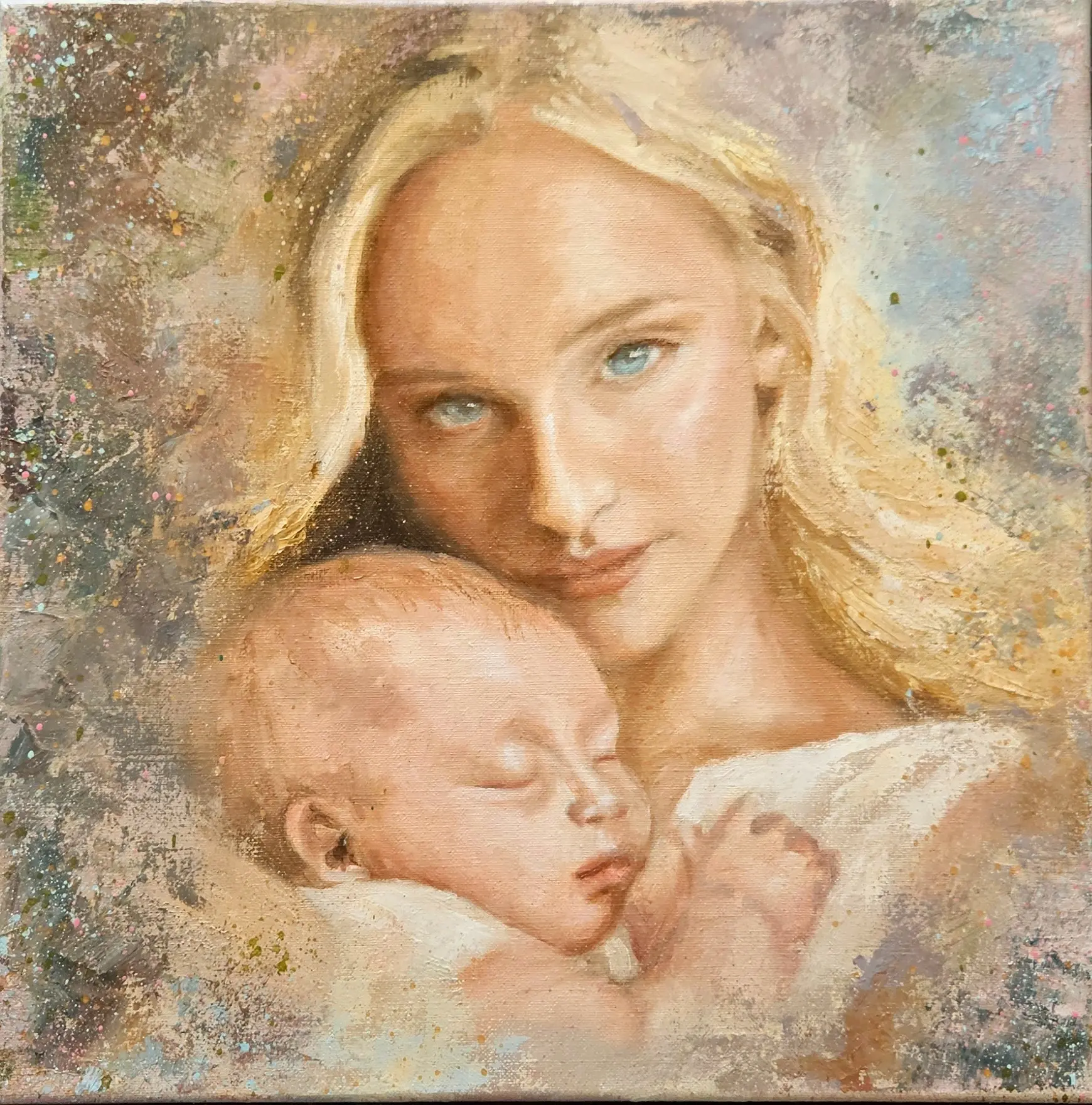 Embrace, original portrait painting of a mother and baby by Isabel Fine Art